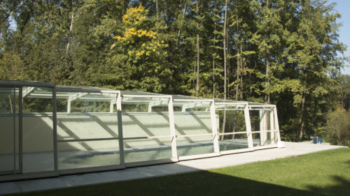 Modell DISCRET Wandaufbau Poolüberdachung