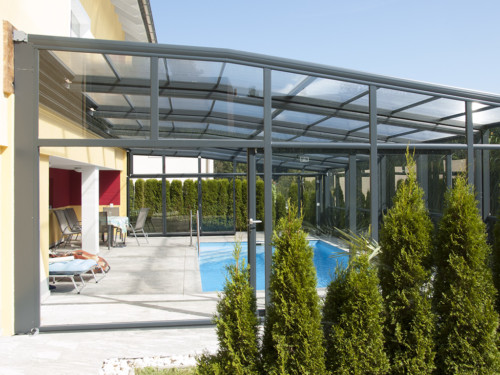 Wandanabau Pool Überdachung Wandanbau